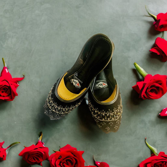 Black Mirror Work Khussa – Radiant Shine with Artisan Detailing Walk Inn